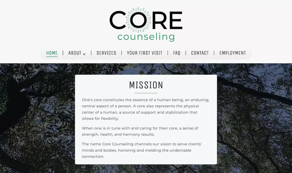 Core Counseling's website